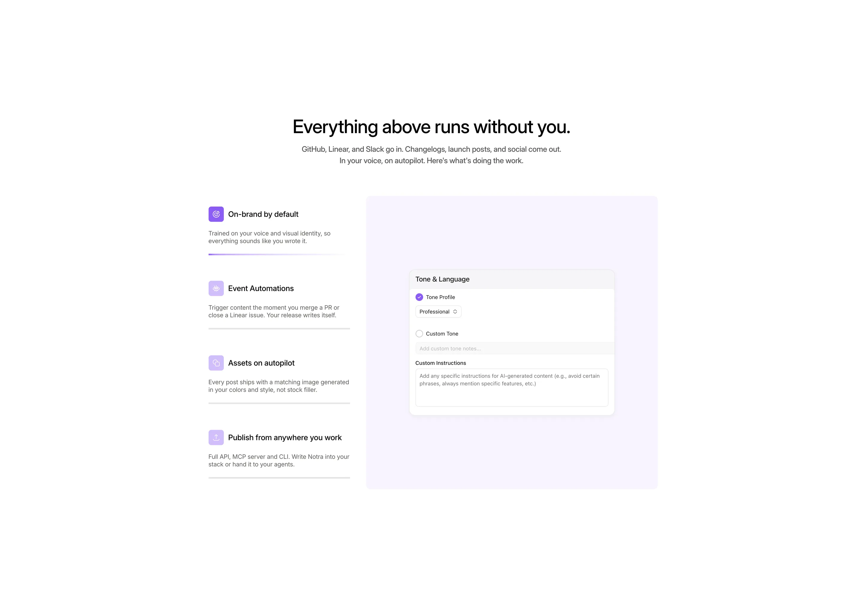 Notra feature list