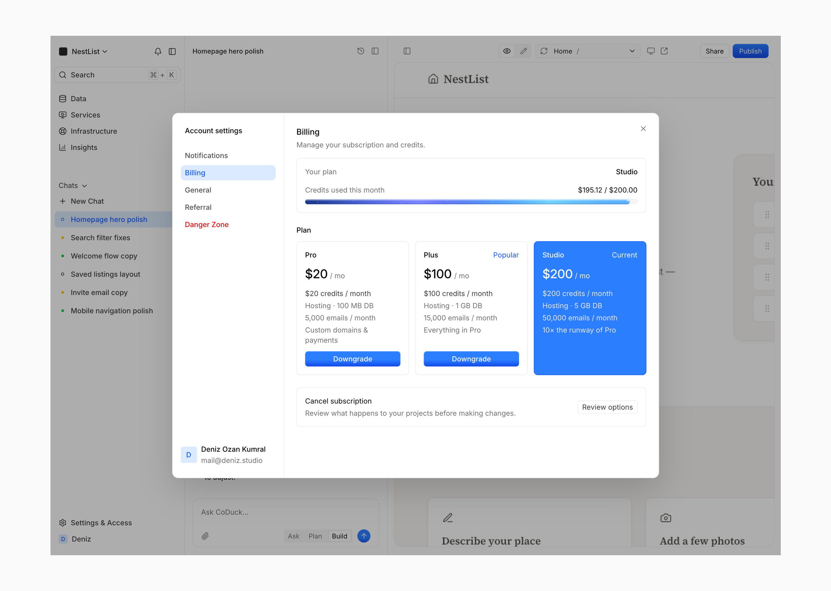 CoDuck billing plans and usage