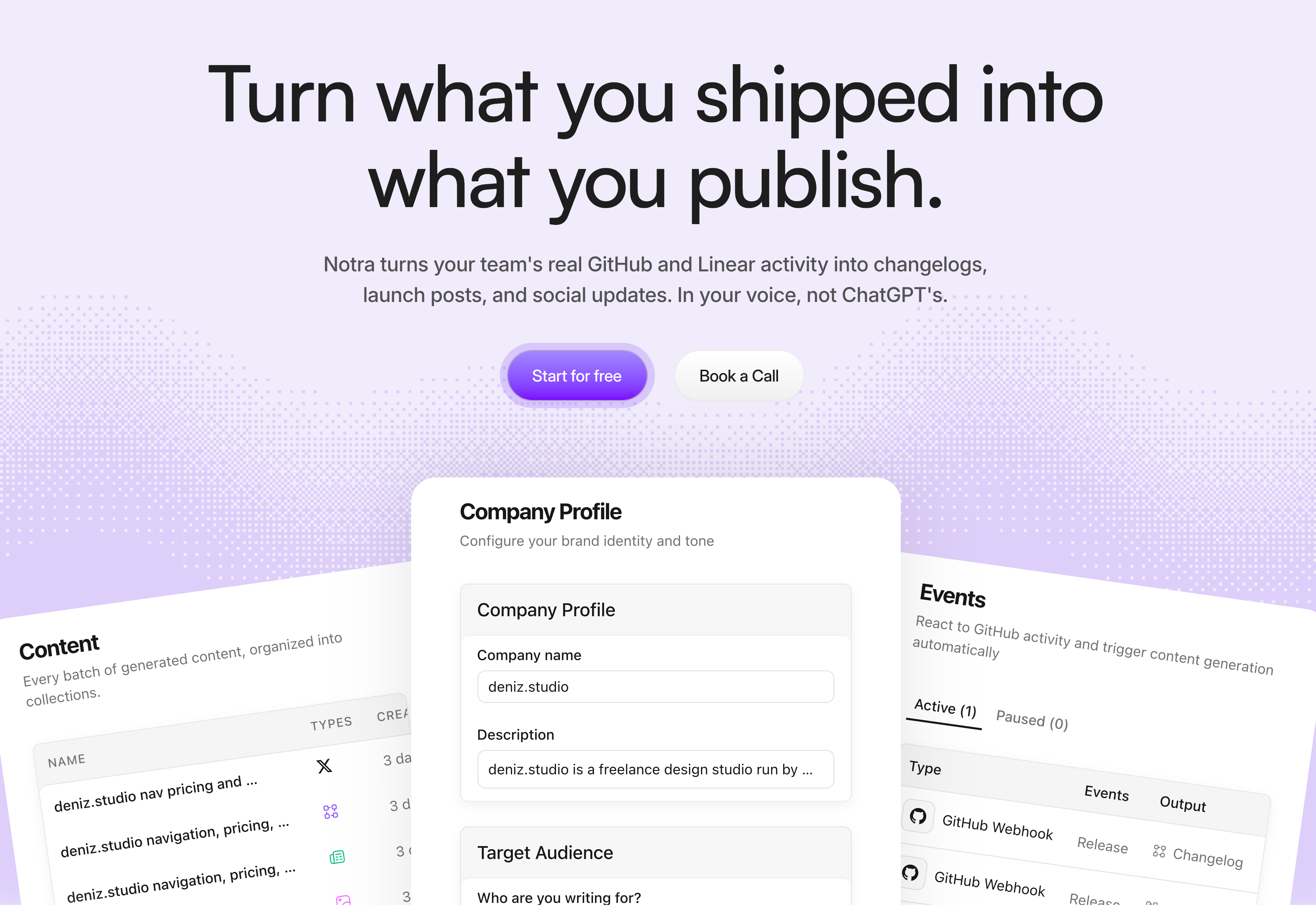 Notra landing page hero